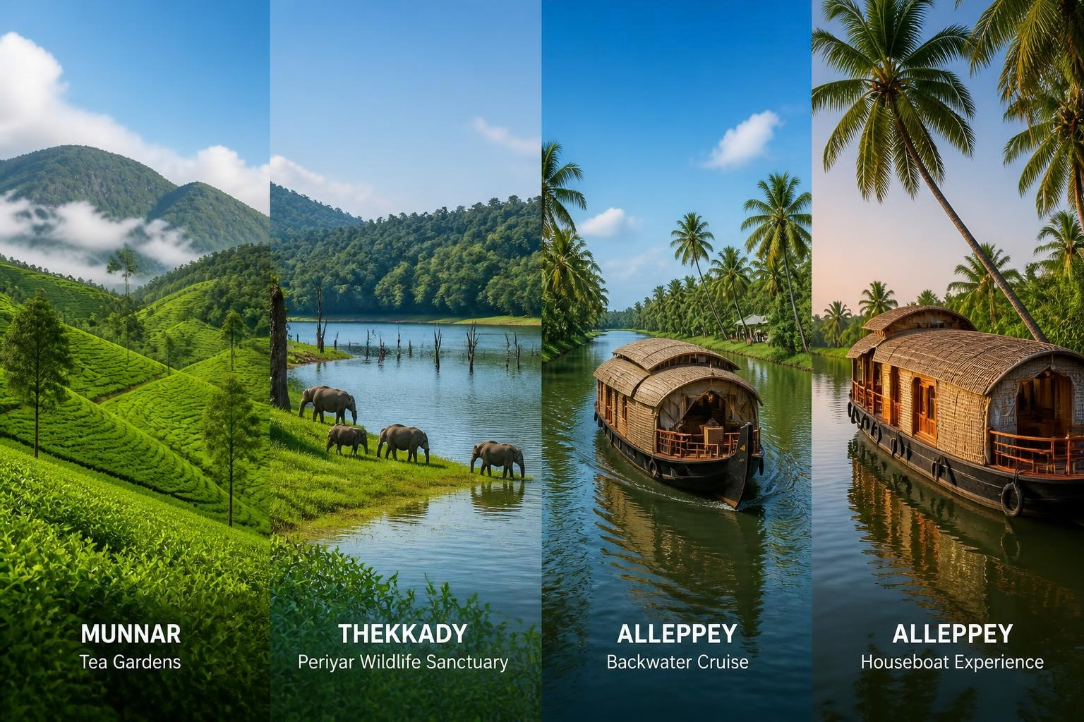 Kerala Delight Munnar Thekkady and Alleppey Houseboat Tour Package 4N/5D