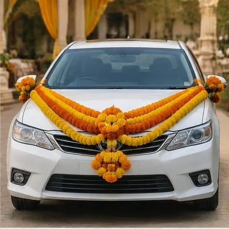 Rustic Marigold wedding car decoration reference