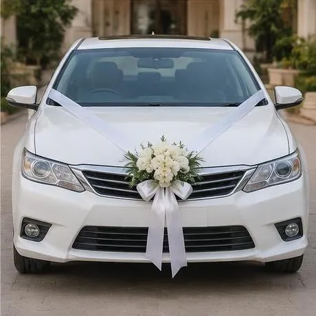 Minimal Ribbon wedding car decoration reference