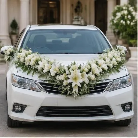 Classic White Floral wedding car decoration reference
